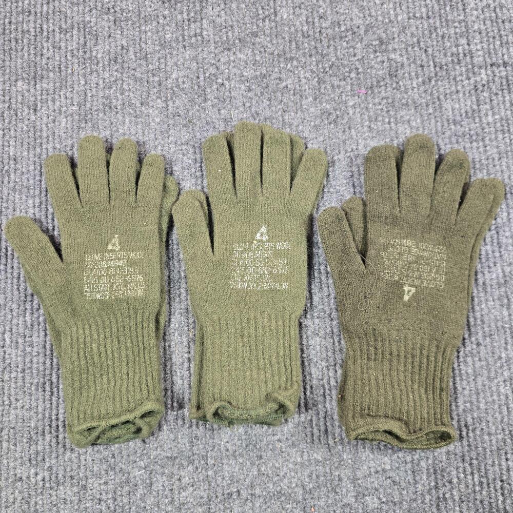 US Military Wool Gloves Size 4 Green Knit Cold Weather Liner Inserts M-1949